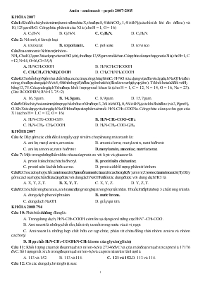 Đề thi thử đại học môn hóa học - Amin  aminoaxit  peptit